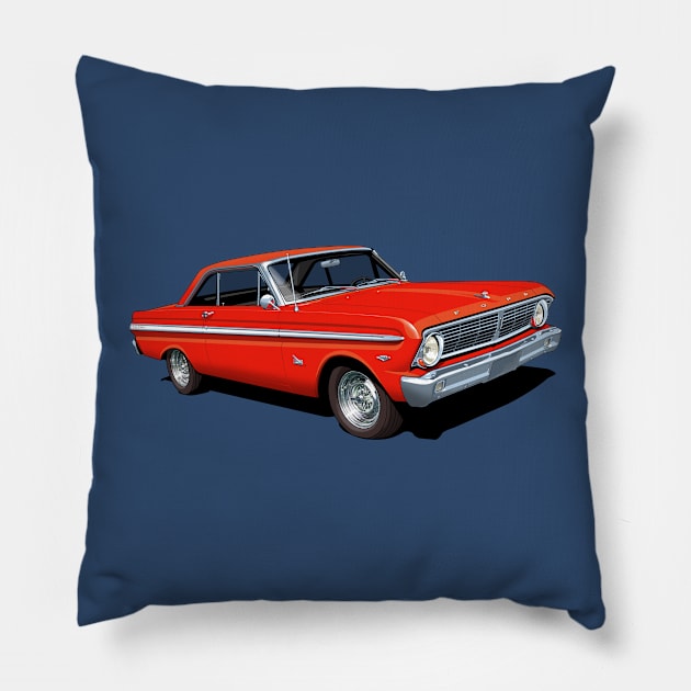 1965 Ford Falcon Futura in poppy red Pillow by candcretro