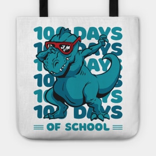 100 Days of school typography featuring a T-rex dino Dabbing #4 Tote