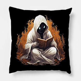 Ghost Reading a Grimoire Book Pillow