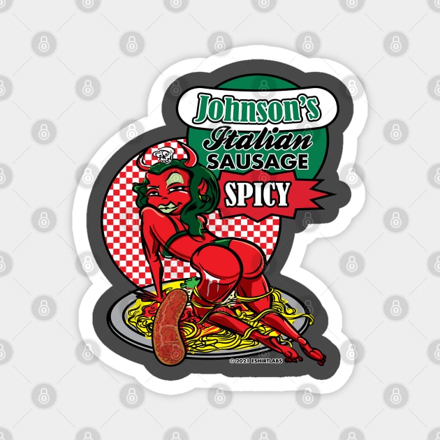 Spicy Italian Sausage Pasta Plate with Seductive Devil Woman Magnet by eShirtLabs