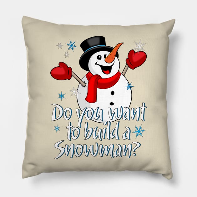 Do You Want to Build a Snowman Christmas Snowman In the Hat Pillow by Sofiia Golovina