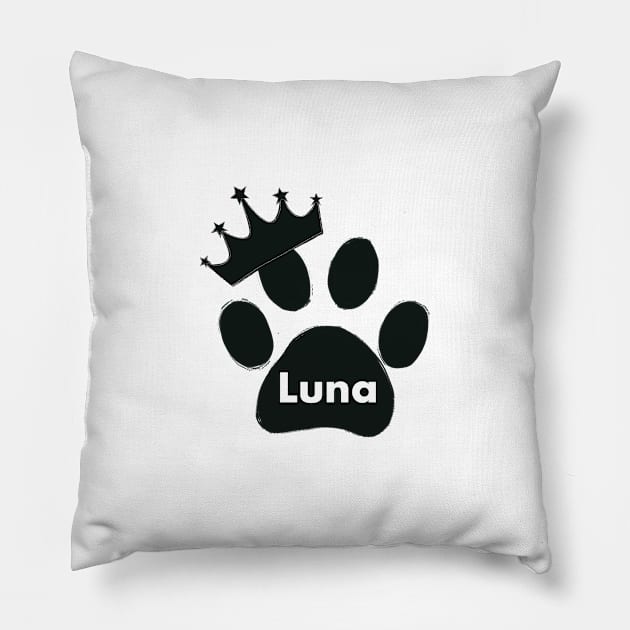 Luna cat name made of hand drawn paw prints Pillow by GULSENGUNEL