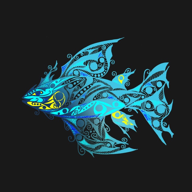 Blue Tribal Tattoo Fish by ZeichenbloQ