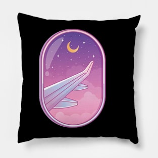 Airplane Window View - Crescent Moon - Pink Pillow