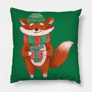 Fox Christmas Present Theme Pillow