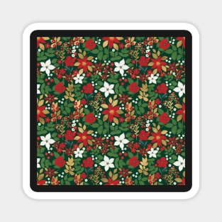 Elegant Green Winter Red White Gold Floral Pattern Magnet