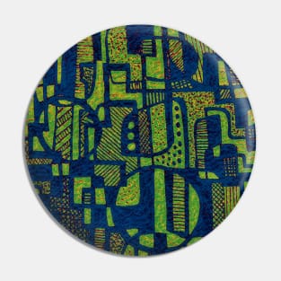 African Abstract Art Pattern - "Ndalu" - Green and Blue Design Pin