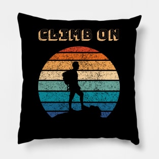 Climb On Outdoor Sports Retro Sunset Design Pillow