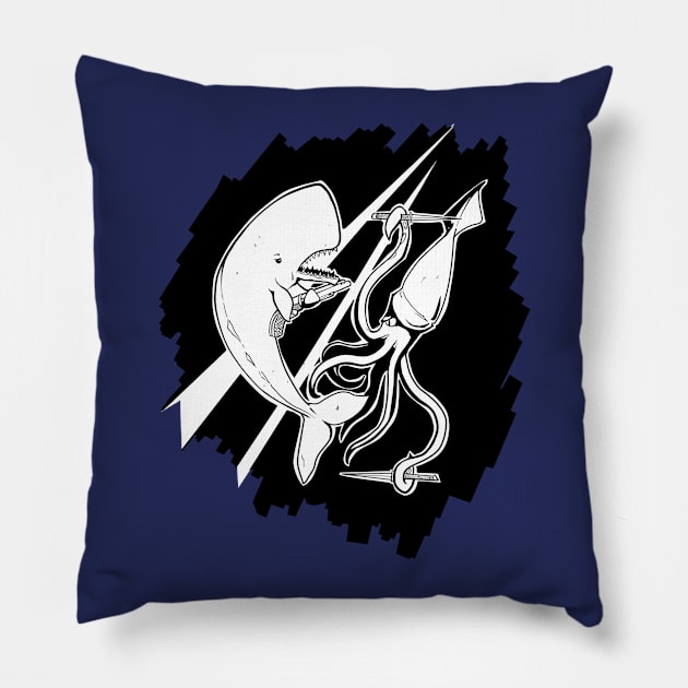 Whale v Squid Pillow by TheHaloEquation