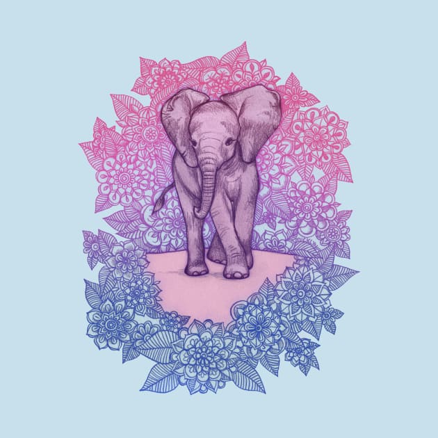 Cute Baby Elephant in pink, purple & blue by micklyn