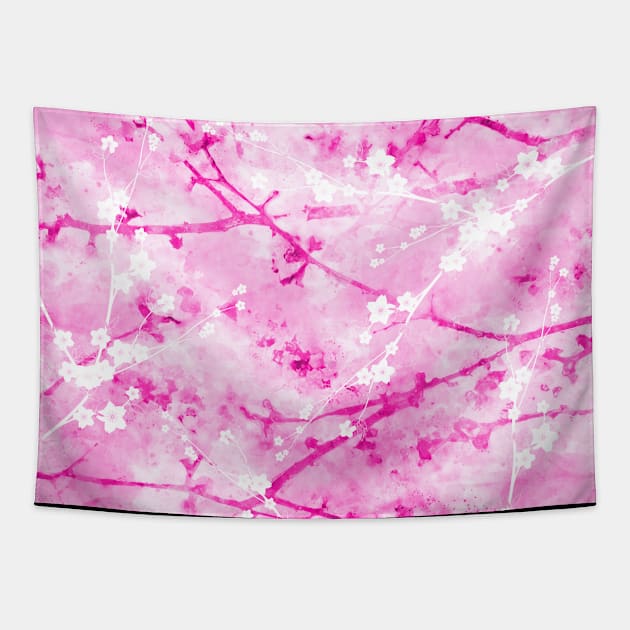 Pink Sakura Blossom Tapestry by HappyGiftArt