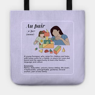 Au pair definition female purple Tote