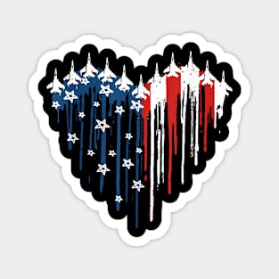 Fighter Jet Airplane American Flag Heart 4Th Of July Magnet