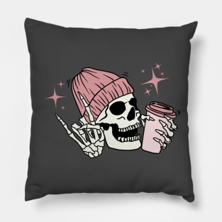 Skeleton Drinking Coffee Pillow
