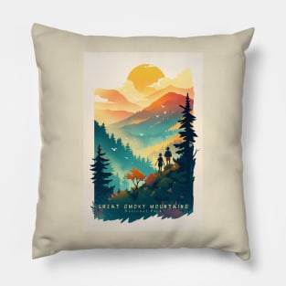 Great Smoky Mountains national park travel poster Pillow