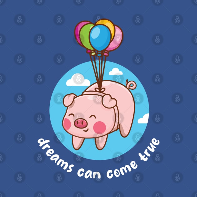 Dreams can come true flying pig (on dark colors) by Messy Nessie