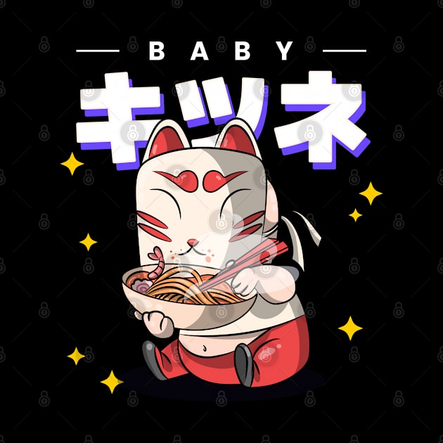 baby cat eat ramen cool design by tedd