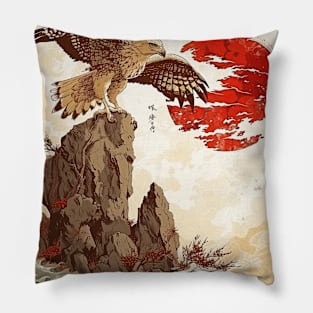 hawk, moon and skull 3 Pillow