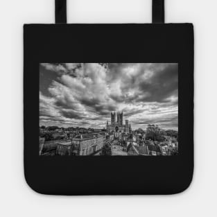 Lincoln Cathedral, Dramatic Sky, Black And White Tote
