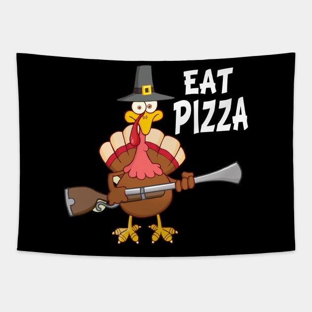 Turkey Eat Pizza Funny Thanksgiving Vegan Tapestry by medrik