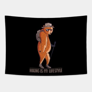 Funny hiking bear graphic, outdoor camping and exploring nature lover, Men Women Tapestry