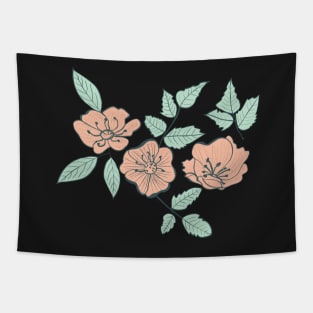 California Wild Rose Pastel Botanical Pattern Tapestry