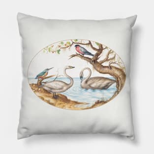 Two Swans, Kingfisher, and Bullfinch (1575–1580) Pillow