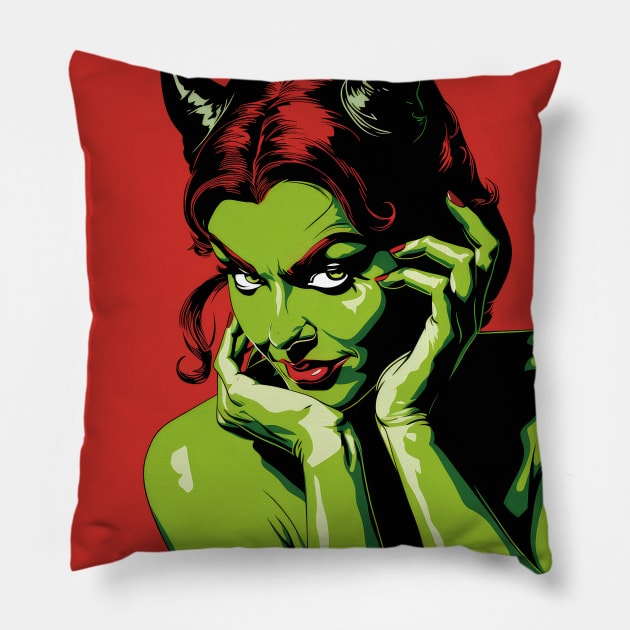 Female Demon Woman Pop Comic Art Illustration Pillow by Juka