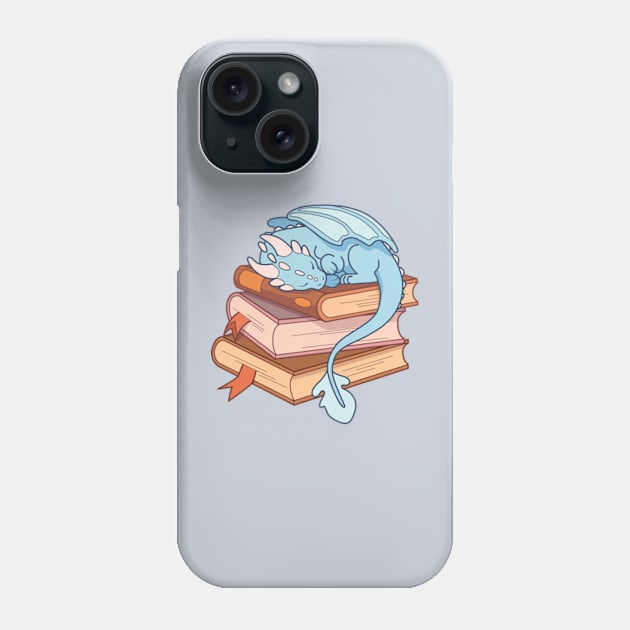 Little blue dragon sleeping on a stack of books Phone Case by Vaigerika