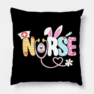 Nurse Life Easter Day Stethoscope Scrub Cute Bunny With Eggs Pillow