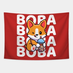 Cute Corgi Dog Drinking Boba Tapestry