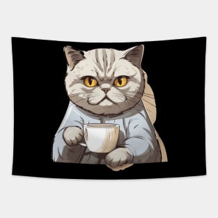 British Shorthair Cat Drinking Coffee Tapestry