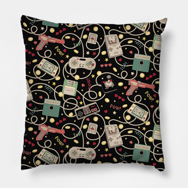 Retro Games Consoles Pillow by TejaJamilla