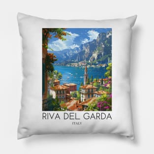 A Pop Art Travel Print of Riva del Garda - Italy Pillow