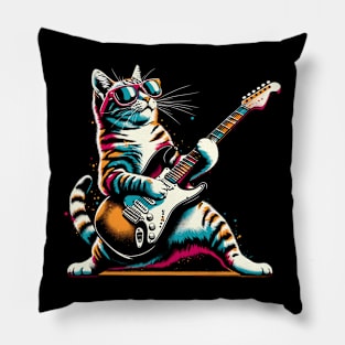 Guitar Cat Novelty Rock Music Band Concert Funny Cat Pillow