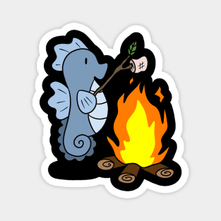 Blue Sea Horse Roasting Marshmallows by a Campfire Magnet