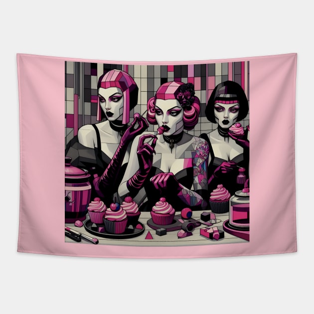 Black With Pink Frosting-Goth Girls Tapestry by Delulu Designs