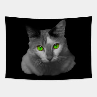 white cat green eyes Tapestry