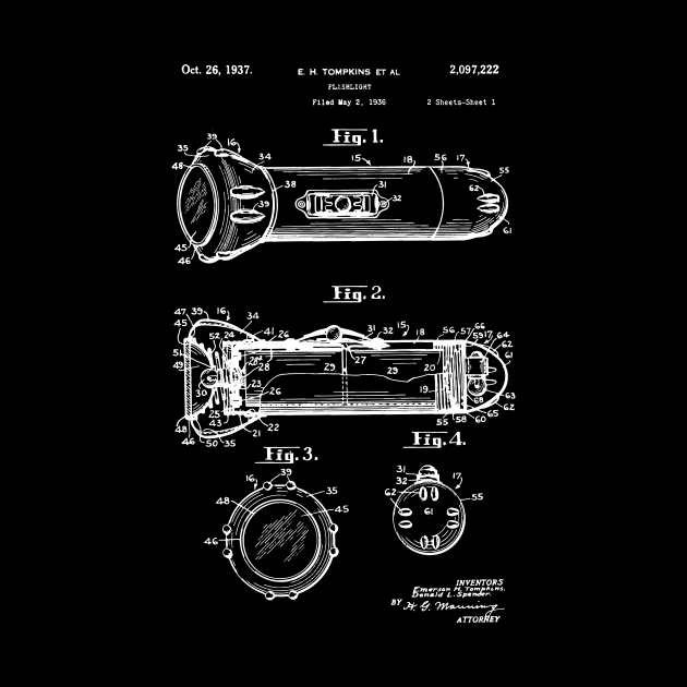 Flashlight Patent 1936 technician gift lamppost vintage retro gift by Anodyle