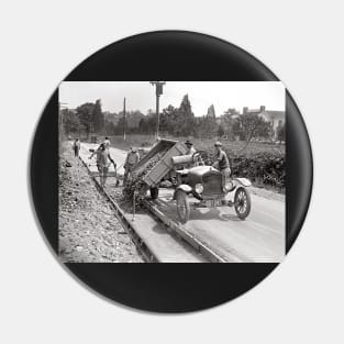 Road Crew at Work, 1925. Vintage Photo Pin