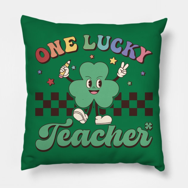 One Lucky Teacher St Patrick Day Shamrock Retro Pillow by luxembourgertreatable