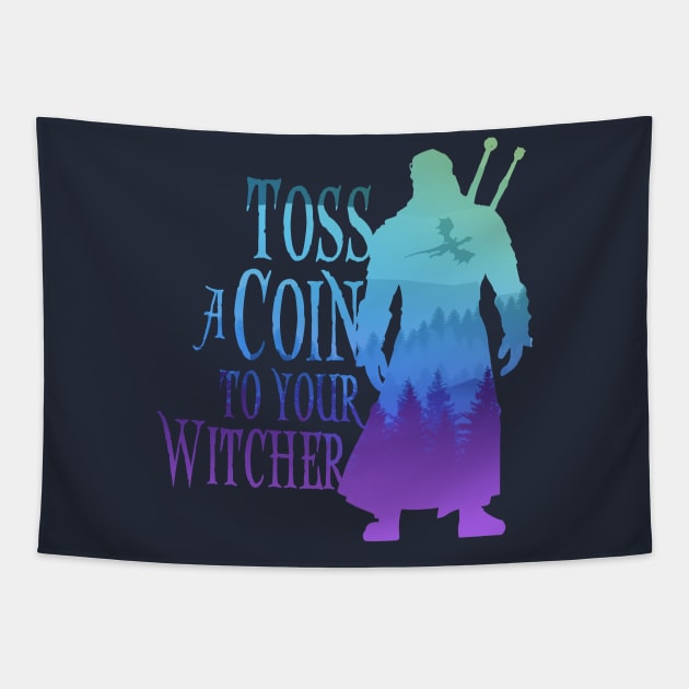 Toss a Coin to Your Witcher - blue silhouette Tapestry by Rackham