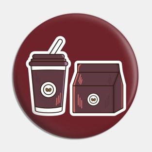 Delivery coffee paper bag with hot coffee cup vector icon illustration. Food and drink object icon design concept. Happy breakfast, Drink objects, Hot coffee, Coffee delivery, Beans icon, Paper bag. Pin