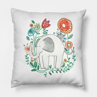 Elephant Among Flowers Pillow