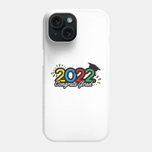 Class of 2022 colorful banner, Yellow Blue Red Green numbers, academic cap and Congrats grad greeting on White background Phone Case