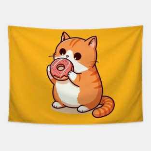 Cat Eating Donut Tapestry