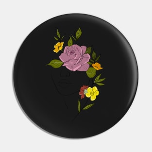 Abstract woman face with roses line art Pin