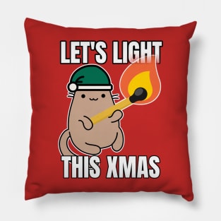 Funny Christmas elf Cat Lets light this Xmas Green Pillow