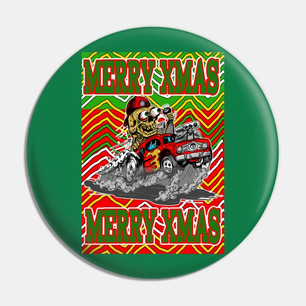 Merry Xmas Hot Rod Driver  Ugly Christmas Sweater in Bad Taste Pin by silentrob668