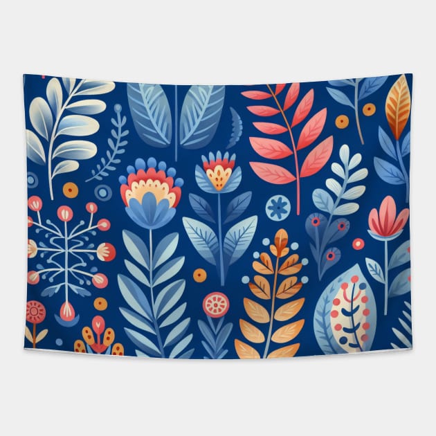 Scandinavian Folk Art floral pattern in indigo blue Tapestry by heidiannemorris